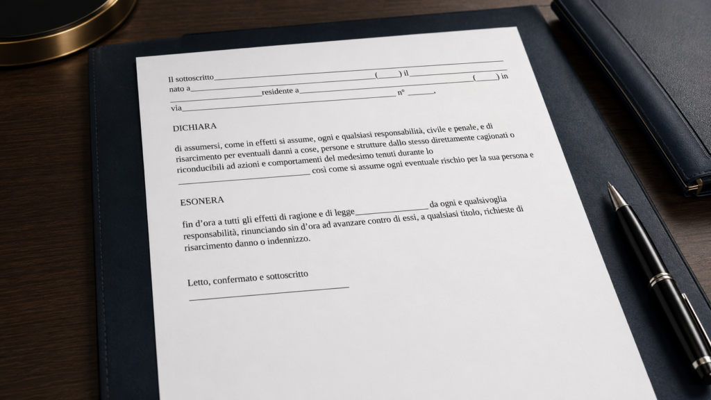 Fac Simile Esonero Responsabilità Word e PDF