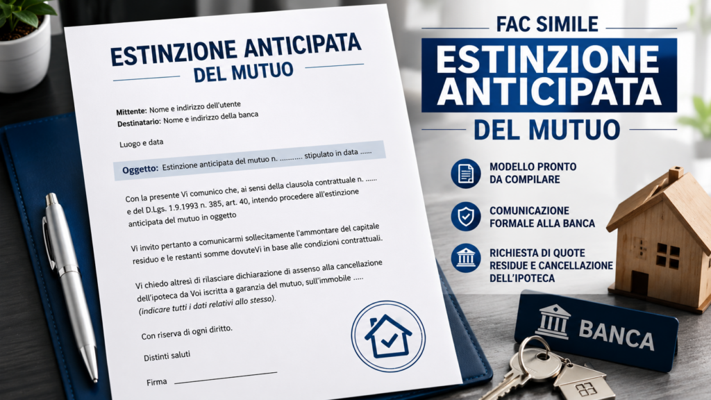 Fac Simile Richiesta Estinzione Anticipata Mutuo Word e PDF