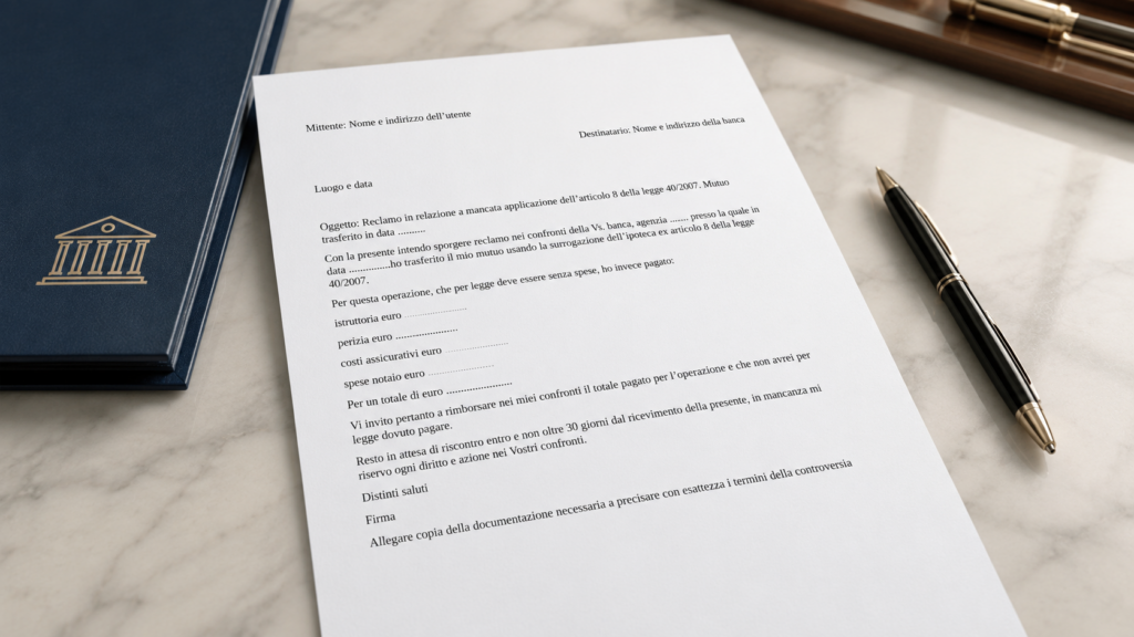 Fac Simile Richiesta Rimborso Spese Surroga Mutuo