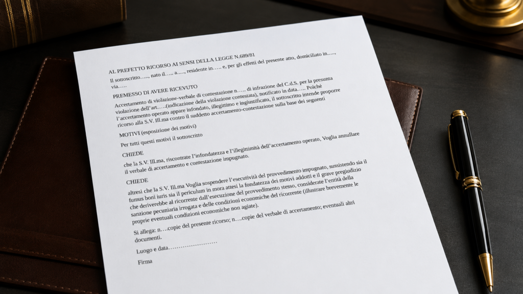 Fac Simile Ricorso al Prefetto per Multa Word e PDF