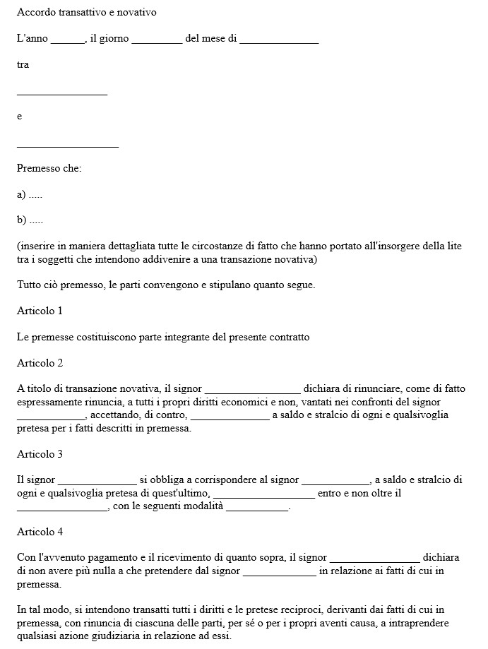 Fac Simile Transazione Novativa