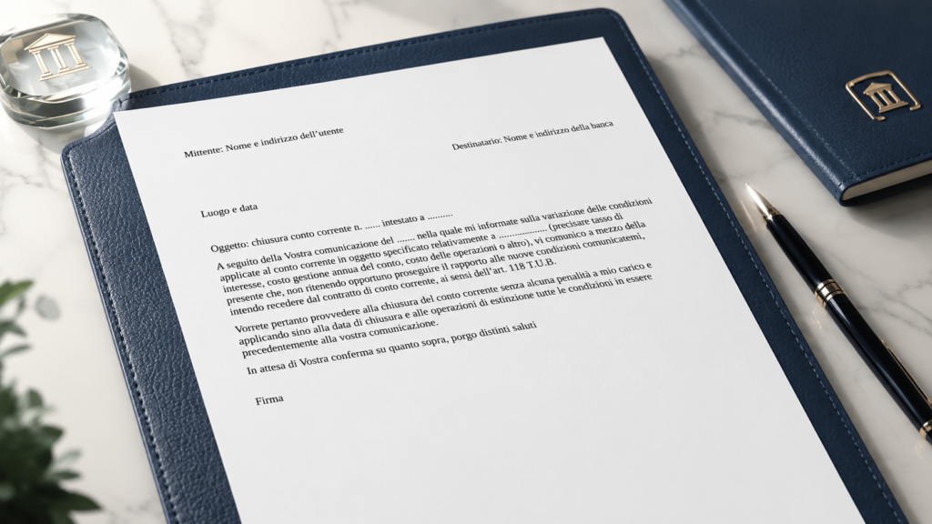 Lettera Chiusura Conto Corrente per Modifica Condizioni