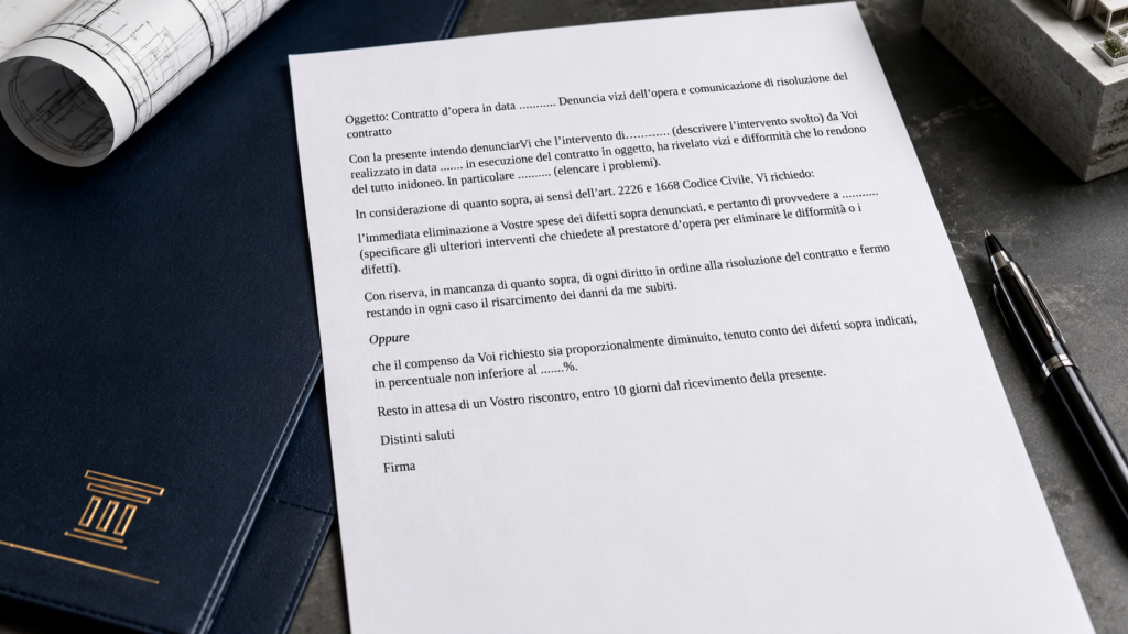 Lettera Contestazione Lavori Edili non Eseguiti a Regola d'Arte