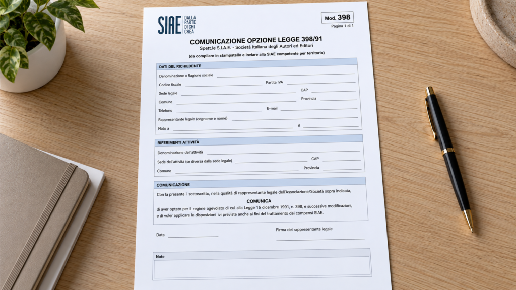 Fac Simile Comunicazione SIAE Opzione Legge 398 91​