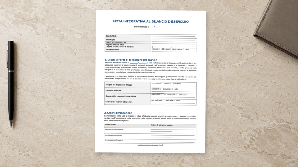 Fac Simile Nota Integrativa