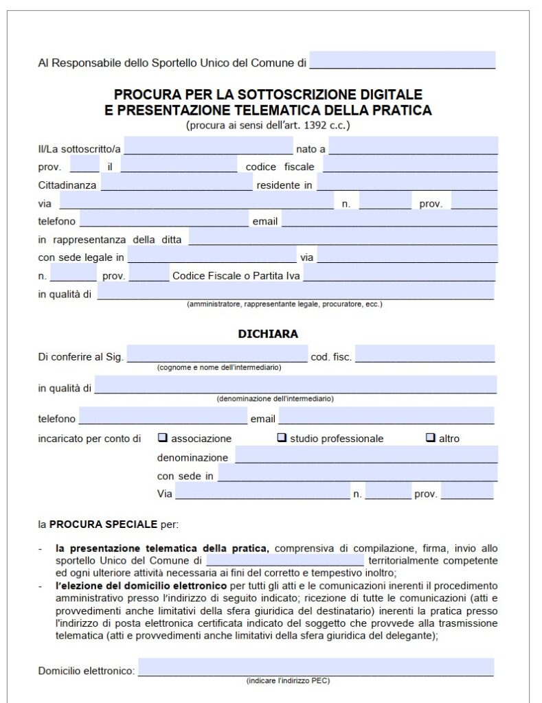 Modello Procura Presentazione Pratiche Telematiche