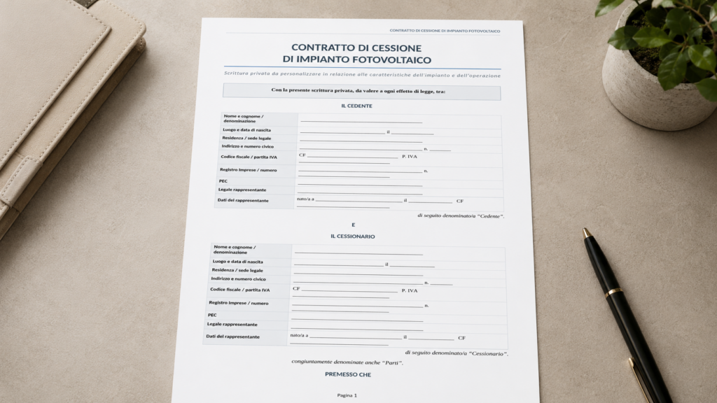 Contrato di Cessione Impianto Fotovoltaico