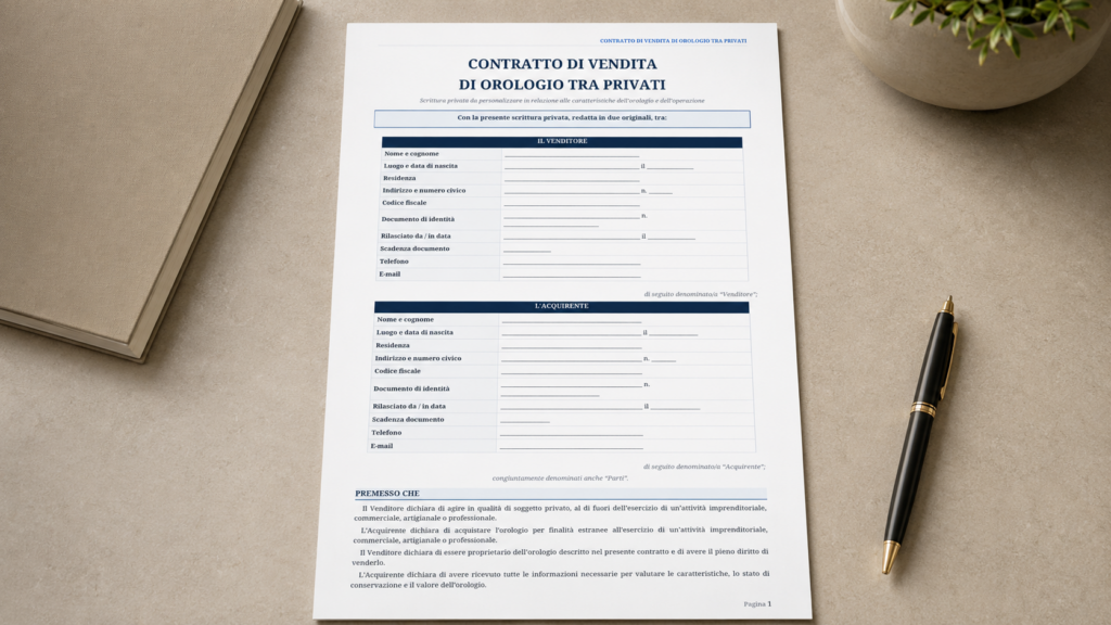 Fac Simile Contratto Di Vendita Orologi Tra Privati
