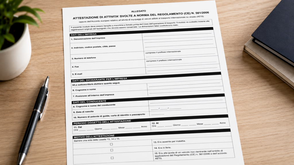Modello Attestazione di Attività Regolamento CE 5612006