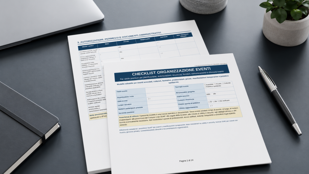 Modello Checklist Organizzazione Eventi