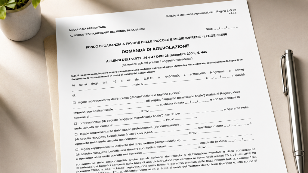 Modello Domanda di Agevolazione ex Allegato 4