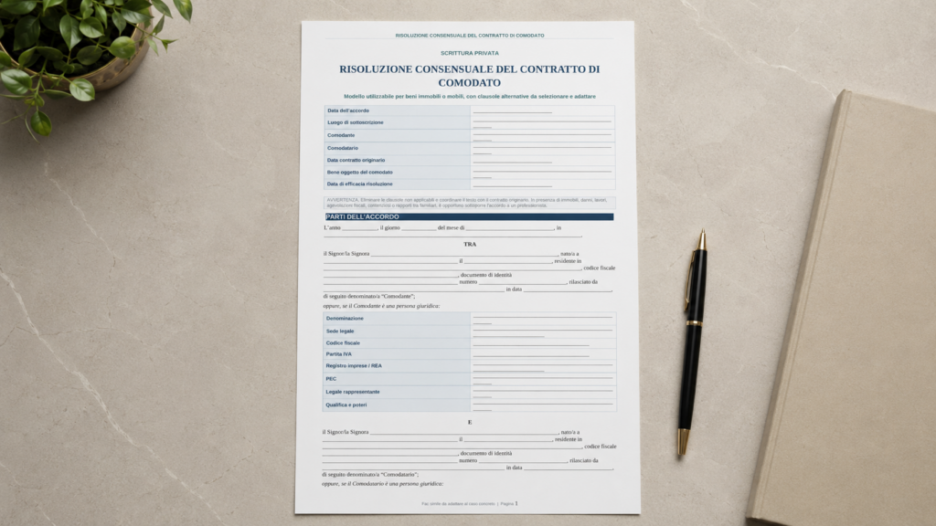 Risoluzione Consensuale Contratto di Comodato