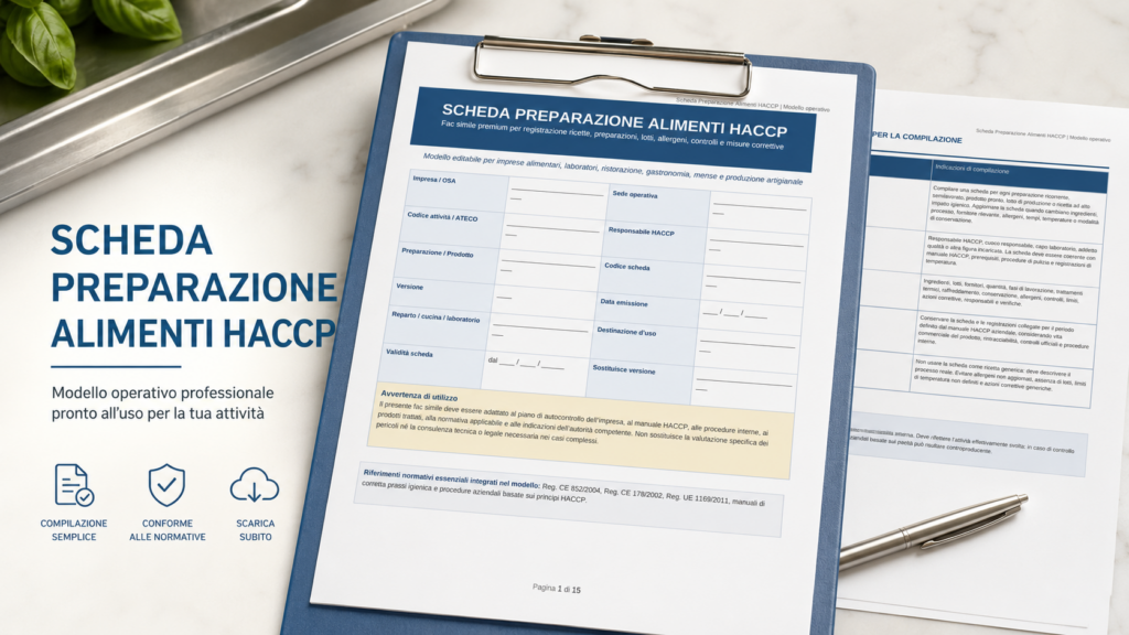 Scheda Preparazione Alimenti HACPP