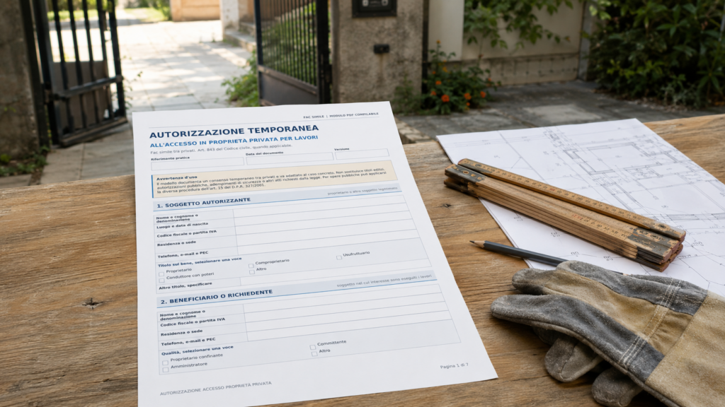 Fac Simile Autorizzazione Accesso Proprietà Privata per Lavori