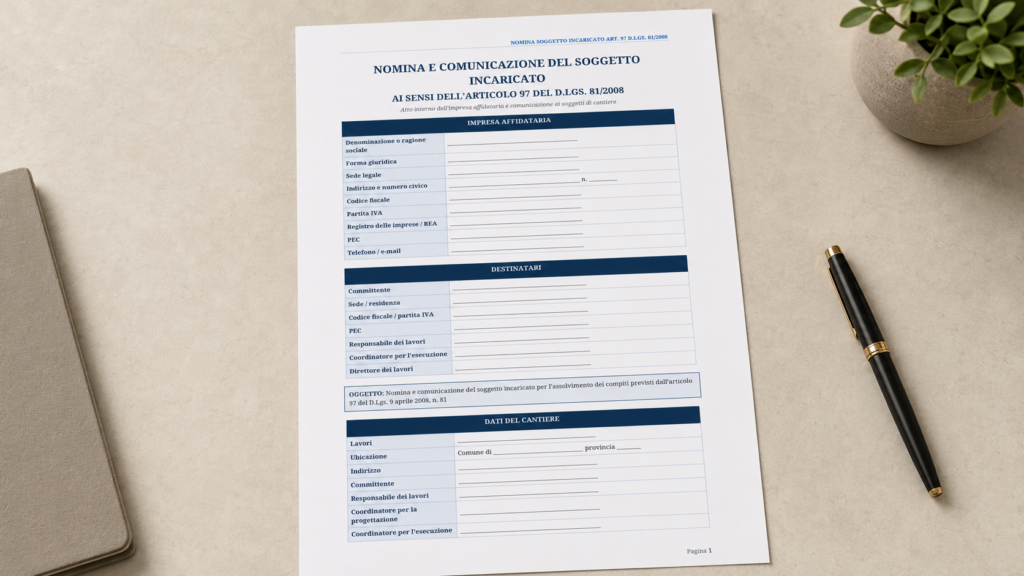 Fac Simile Nomina Soggetto Incaricato Art. 97 D.Lgs. 81 2008 Word da Scaricare