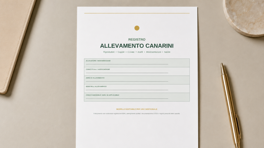 Fac Simile Registro Allevamento Canarini