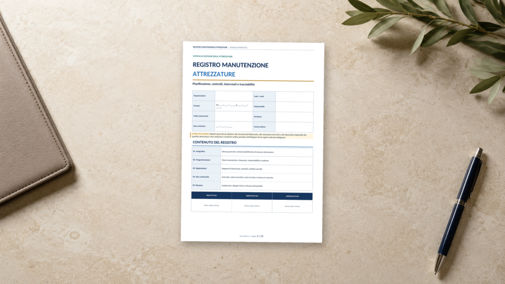 Fac Simile Registro Manutenzione Attrezzature
