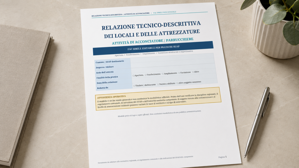 Fac Simile Relazione Tecnico Descrittiva dei Locali e delle Attrezzature Parrucchiere
