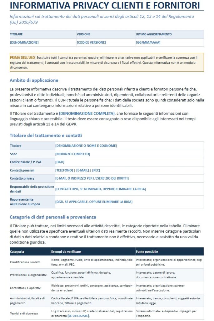 Informativa Privacy Clienti e Fornitori