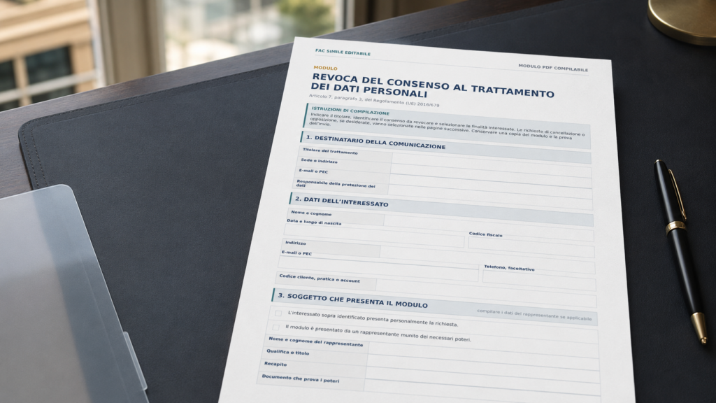 Modello Revoca Consenso Trattamento dei Dati Personali