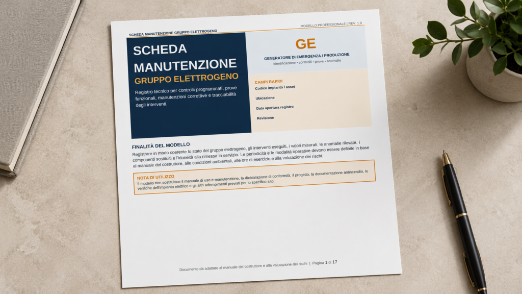 Scheda Manutenzione Gruppo Elettrogeno