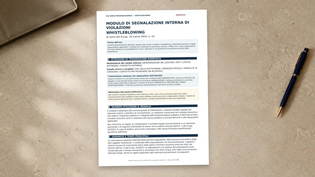 Modello per Segnalazione Whistleblowing Word e PDF