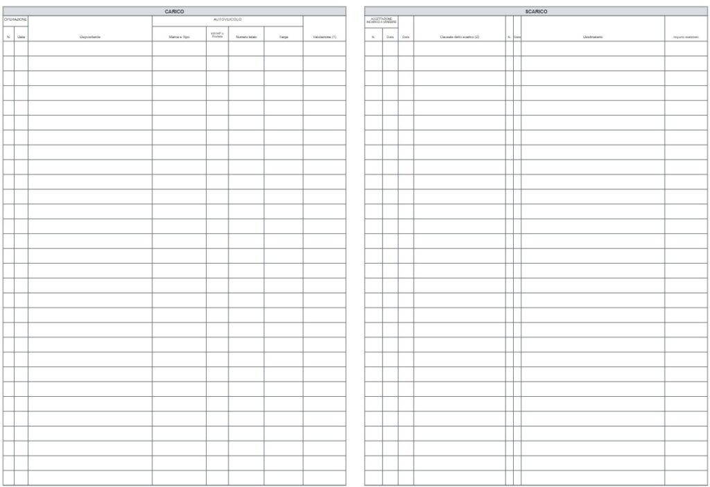 Fac Simile Registro Carico e Scarico Auto Usate Word, Excel e PDF
