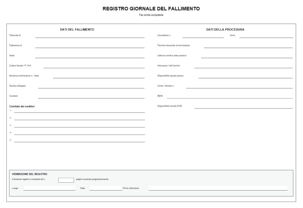 Fac Simile Registro Giornale del Fallimento Word, Excel e PDF