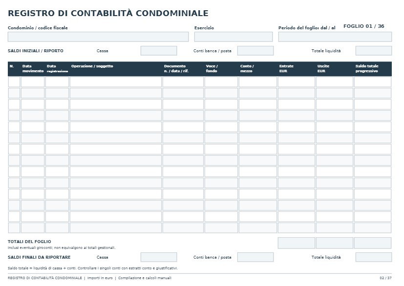 Fac Simile Registro di Contabilità Condominiale Word, Excel e PDF