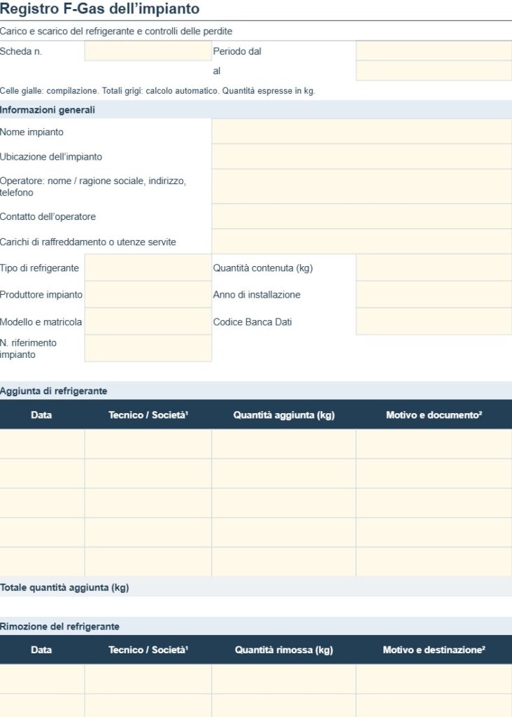 Modello Registro Carico e Scarico Gas Fluorurati Word, Excel e PDF