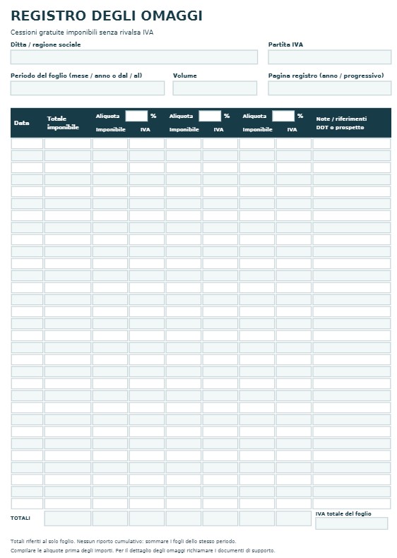 Modello Registro degli Omaggi Word, Excel e PDF