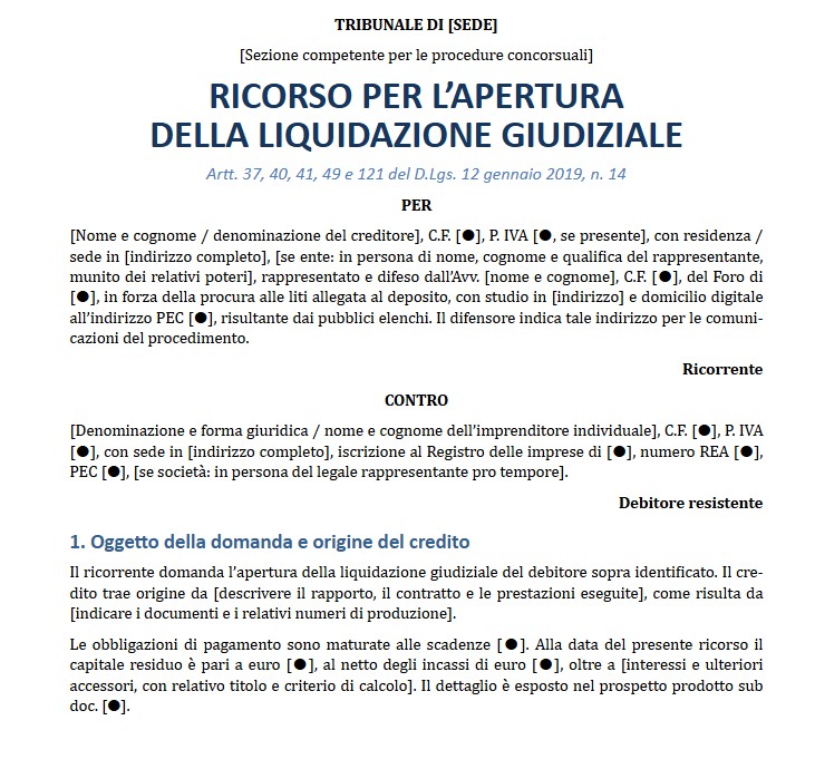 Modello Ricorso per Liquidazione Giudiziale