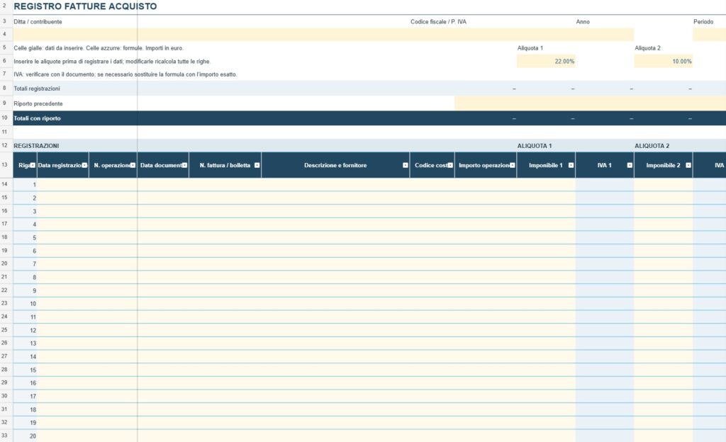 Modello Registro Fatture Acquisto