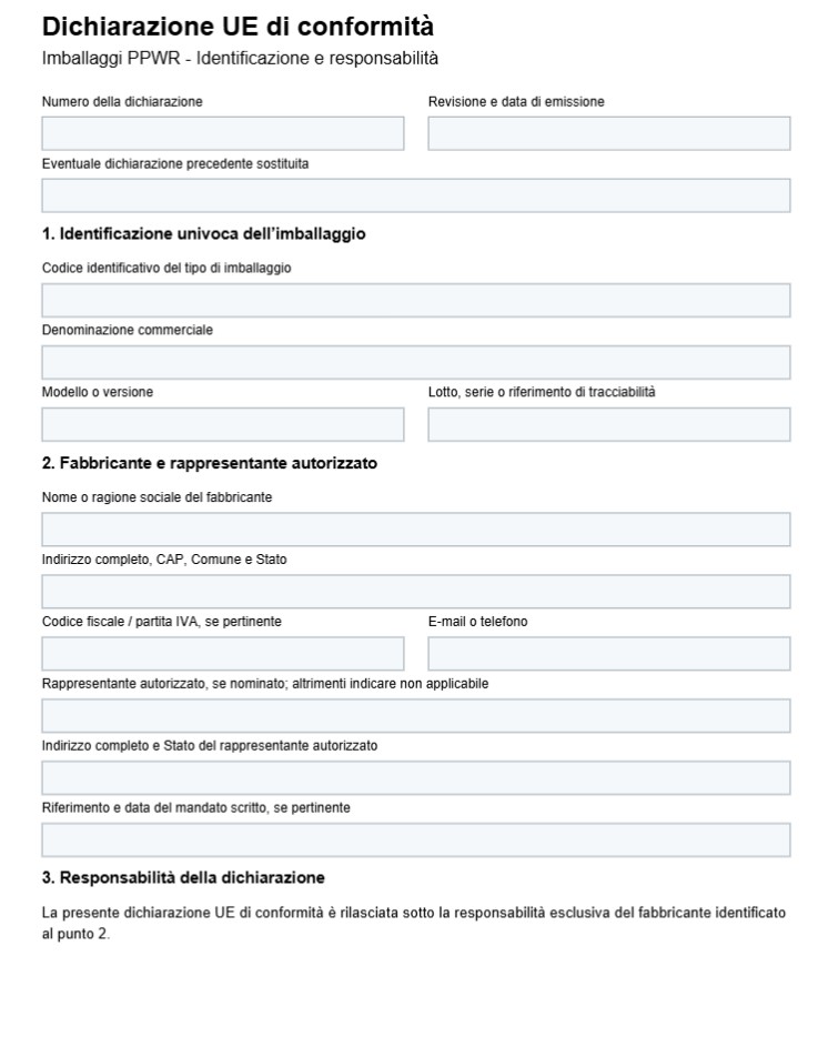 Fac Simile Dichiarazione di Conformità Imballaggi PPWR Word e PDF