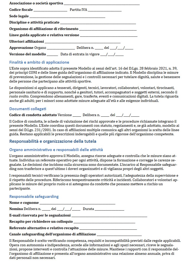 Fac Simile Modello Organizzativo Safeguarding