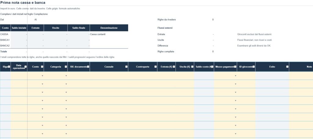 Fac Simile Prima Nota Cassa e Banca Excel e PDF