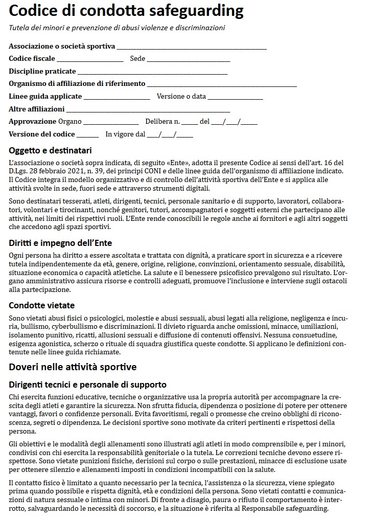 Modello Codice di Condotta Safeguarding
