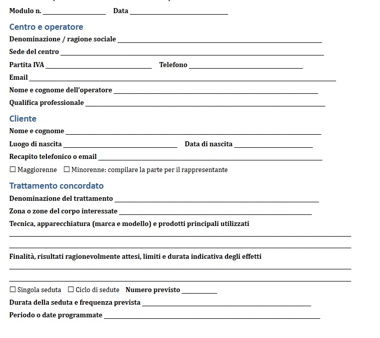 Modello Consenso Informato Centro Estetico Word e PDF
