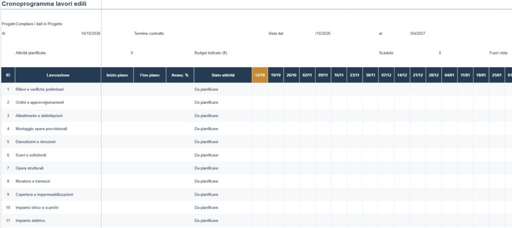 Modello Cronoprogramma Lavori Edili Excel