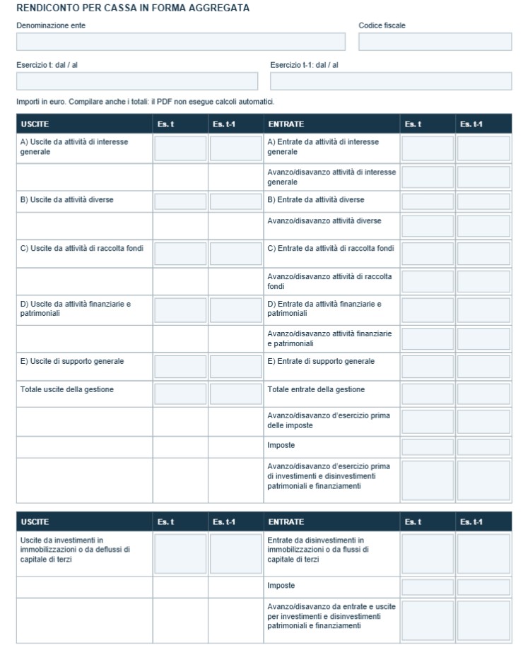 Modello E Rendiconto per Cassa ETS​ Word, Excel e PDF