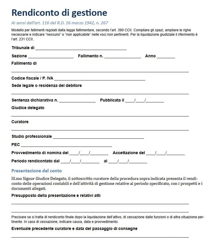 Modello Rendiconto Di Gestione Ex Art. 116 L.fall.