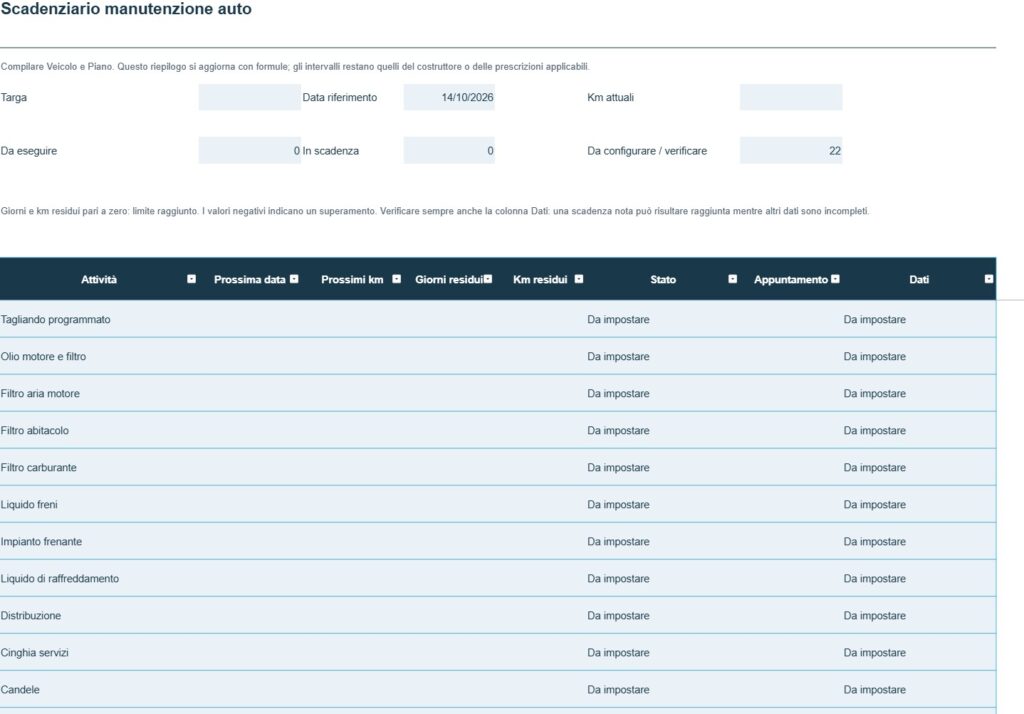 Modello Scadenziario Manutenzione Auto Excel 