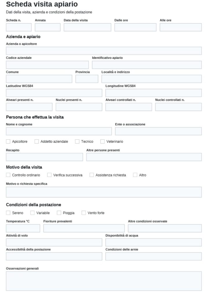 Modello Scheda Visita Apiario Word, Excel e PDF